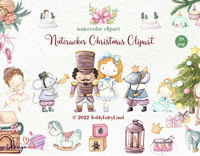 Nutcracker Christmas Clipart Watercolor Merry Christmas