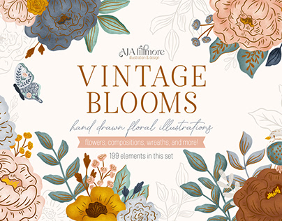 Vintage Blooms Clipart Set