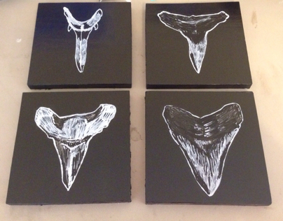Shark Tooth Set of 4 Paintings