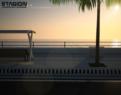 3D Rendering of Sunset at a Sea Face