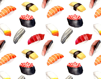 Watercolored Sushi Girls Patterns