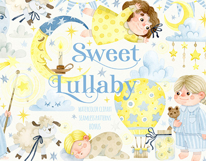 Watercolor clipart "Sweet lullaby" collection PNG