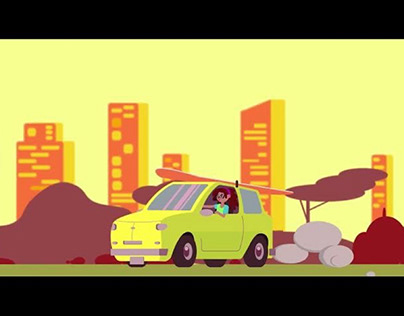 Menina no carro, animação 2D básica, 2020