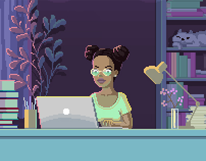 Animated pixel art picture for the writer.