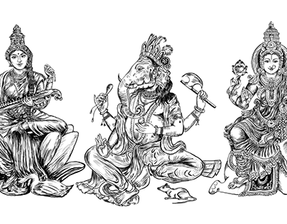 Laxmi, Ganesh & Saraswati