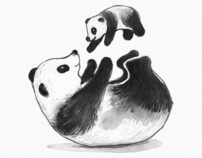 Cute Panda Watercolor Painting