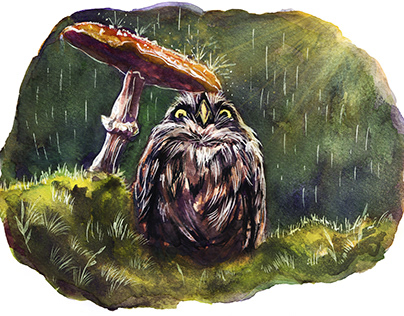 Funny owl watercolor. Смішна сова акварель.