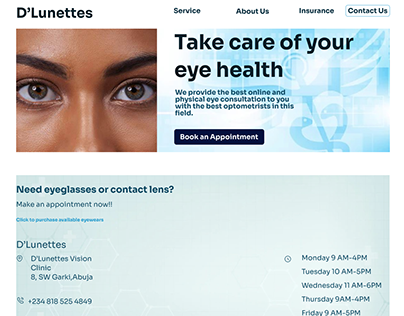 UI/UX design for a Vision Clinic Website