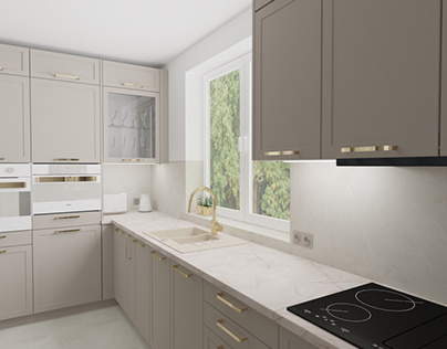 Luxury kitchen, beige, gold, white