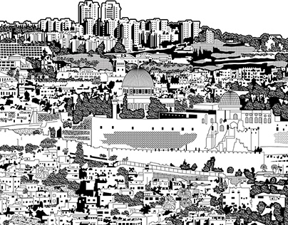 City of Jerusalem illustrated for large etching project