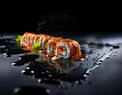Perfect food photography of gastronomic plate of sushi