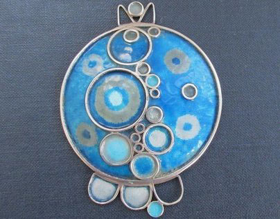 Vintage enamel and silver pendant by Norman Grant