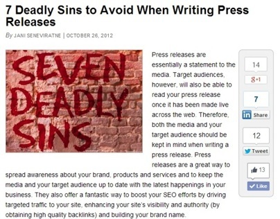 Blog:7 Deadly Sins to Avoid When Writing Press Releases