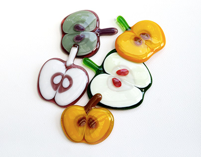 Fruit-shaped fused glass fridge magnets