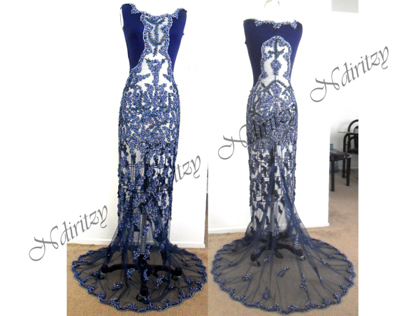 Couture Beaded Lace Applique Floor Length Evening Dress