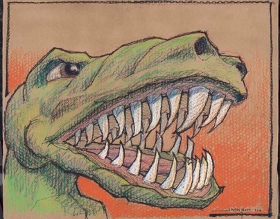 Trex! and AtAt! - Oil Pastel on honeycomb cardboard