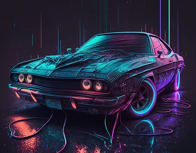 Neon muscle car