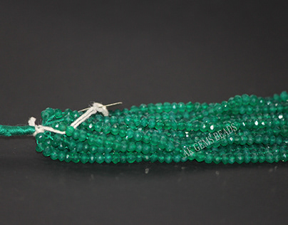 Natural Green Onyx Faceted Rondelle Gemstone Beads