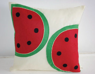 Watermelon Cushion - Hand Embroidered Felt Applique
