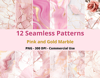 Pink and Gold Marble Seamless Patterns