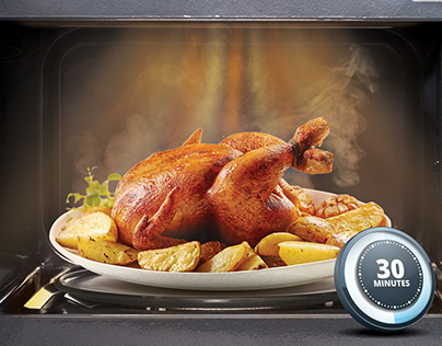 chicken and wedges in microwave oven