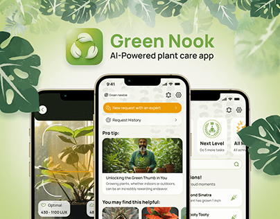 Green Nook AI-powered Plant Care App. Research and UI