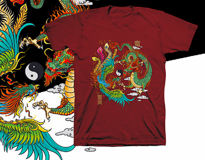 Yin and Yang Dragon and Phoenix T Shirt