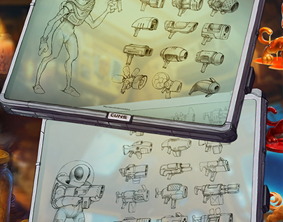 Sketches of alien weapons