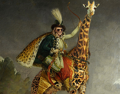 Tom's friend on giraffe oil painting
