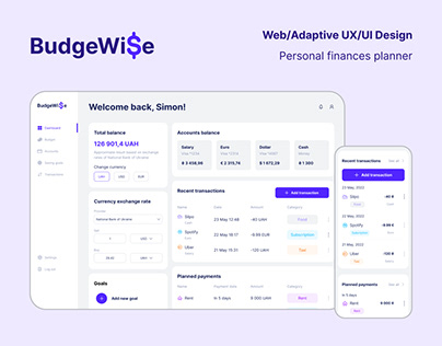 Personal finances planner - Web/Adaptive UX/UI Design
