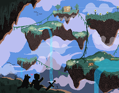 Minecraft Floating Islands Pixel Art