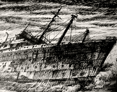 Wrecked Ship l Ink Sketch