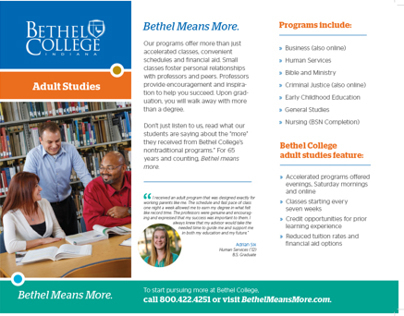 Bethel College Adult & Graduate Studies brochure