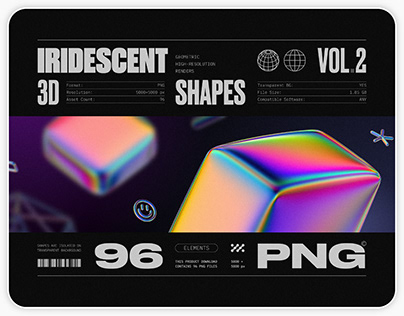 Iridescent geometric 3D shapes pack Vol.2