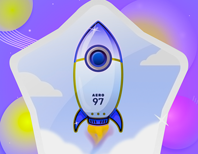Colorful gradient space with a rocket background