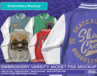 Embroidery Varsity Jacket mockup psd template