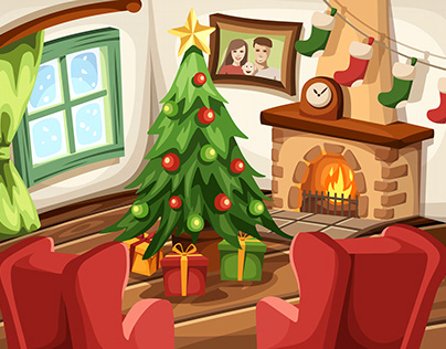 Christmas living room. Vector illustration.