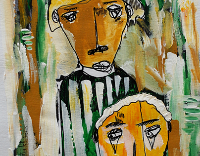 Characters in acrylics and ink on paper