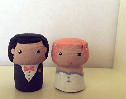 Wedding Cake Toppers - Hand Painted Bride & Groom