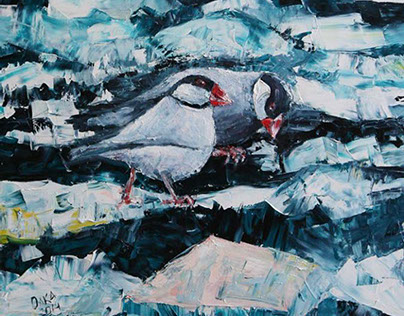 "Birds on the spring ice" oil, canvas