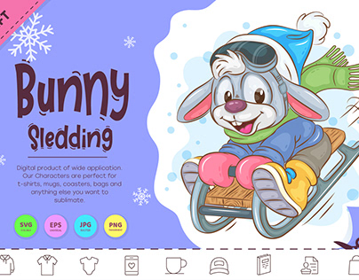 Cartoon Bunny Sledding.