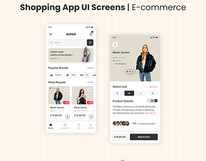 Shopping app UI Screens