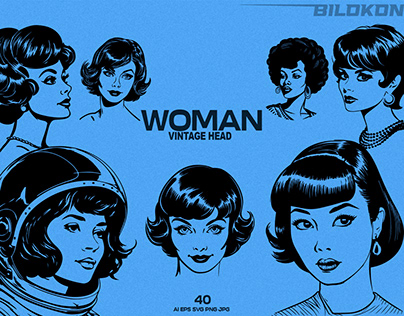 Vintage Woman Head 60s style, Comics Head, SVG BUNDLE