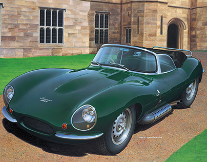 Jaguar XKSS, photorealistic illustration