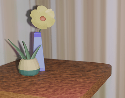 Low Poly 3D Vase and Flower