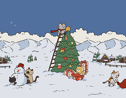 Christmas themed cat illustration