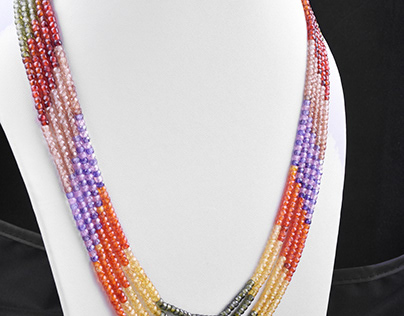 5 Strands Genuine Multi Zircon Gemstone Beads Necklace