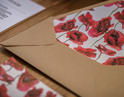 Wedding invitations with poppies
