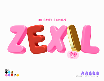ZEXIL. 3D OTF SVG Font Family.