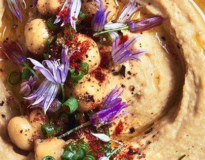 Spring Hummus with Chive Flowers by Rachel Korinek